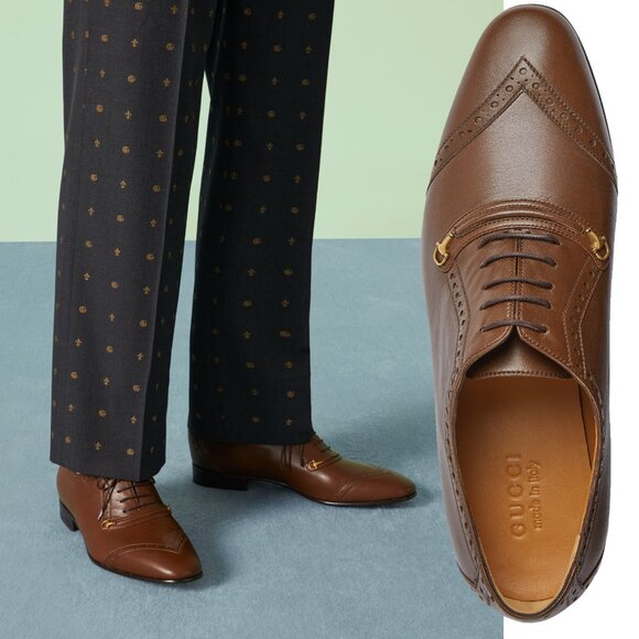 GUCCI SHOES MENS LACE-UP HALF HORSEBIT BROWN LEATHER sz 10 US 10.5